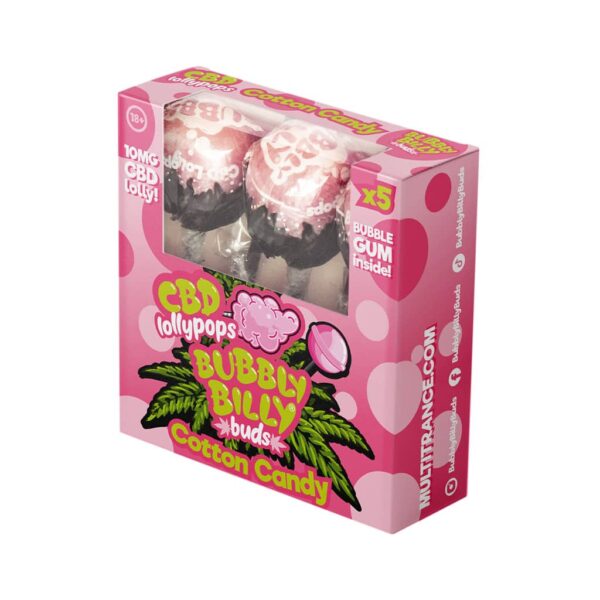 Bubbly Billy Buds 10mg CBD Cotton Candy Lollies with Bubblegum Inside – Gift Box (5 Lollies)