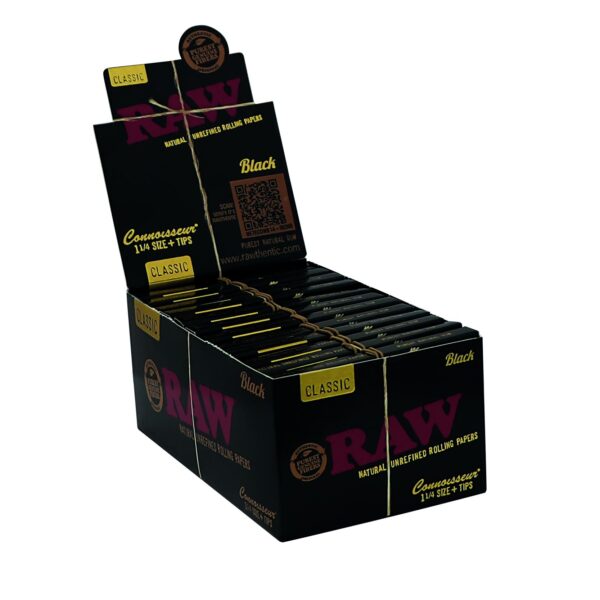 RAW Black Connoisseur 1 1/4 + Tips Rolling Papers