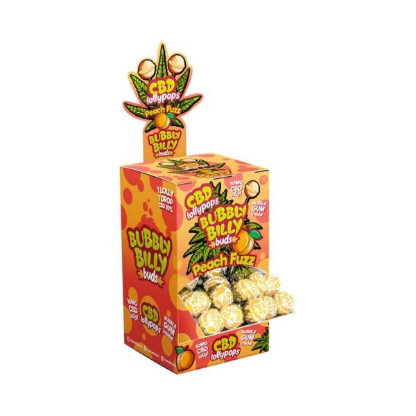 BUBBLY BILLY BUDS 10MG CBD LOLLIPOPS – PEACH FUZZ DISPLAY